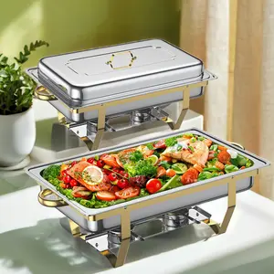 9.5 QT Elegant Gold Stainless Steel Buffet Chafing Dish Set  Buffet Warmers Sets for Any Party with Complete Set Bakeware Birthday pots pans set