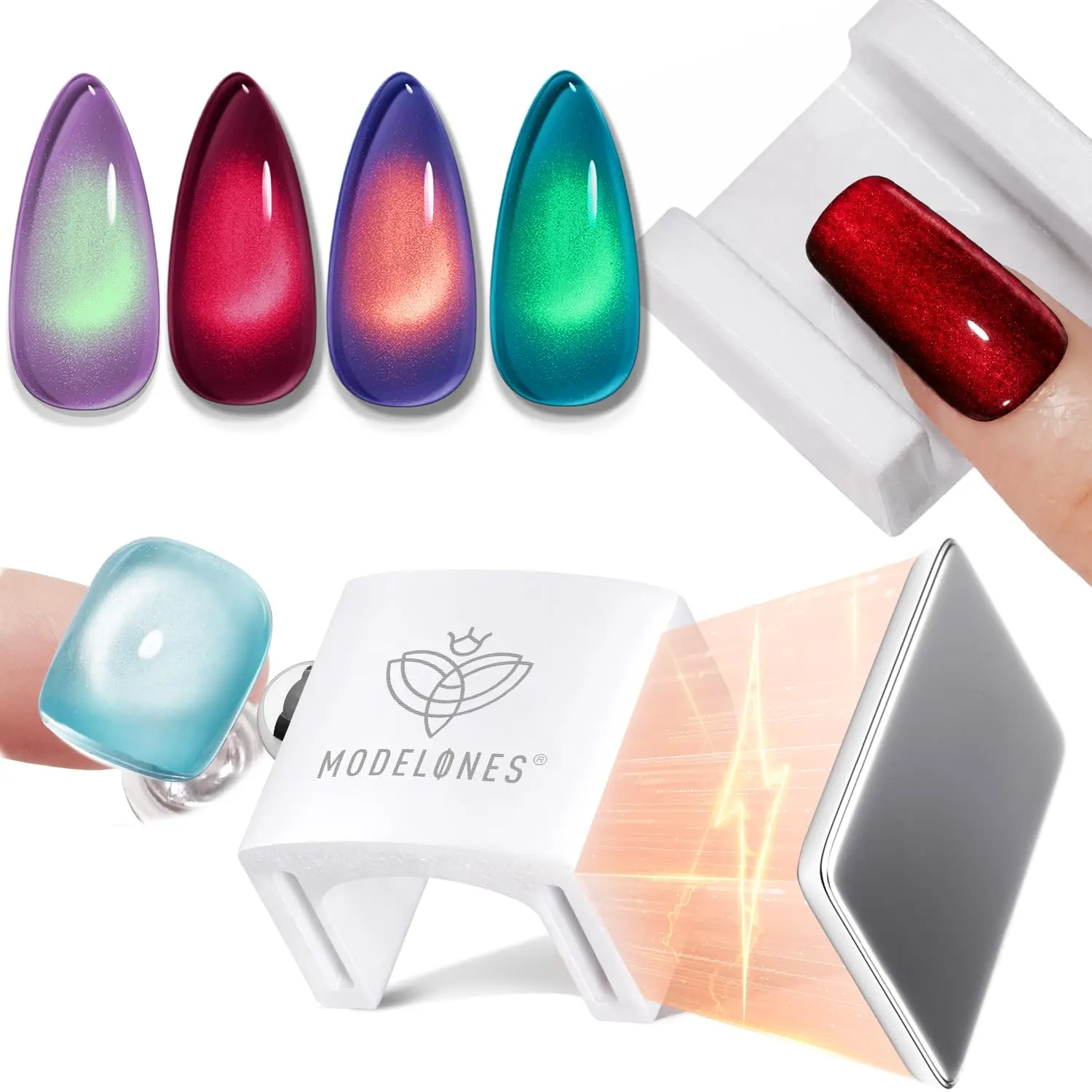 modelones Cat Eye Magnet for Cateye Gel Polish 5D Aura Glass Bead | Multi Cateye Effect Beginner Friendly Strong Magnetic Tool Home DIY Nail Art Design Manicure Gift for Women
