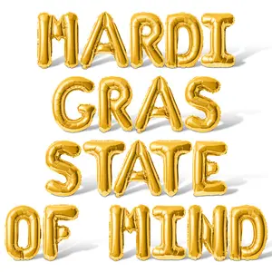 Letter Balloons - MARDI GRAS STATE OF MIND 16" Inch Alphabet Letters Foil Mylar Balloon Mardi Gras Party Banner