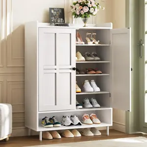 【18-24 Pairs & Adjustable Shelves】ONBRILL 7+1 Tier Farmhouse Shoe Storage Cabinet,  45'' Tall Modern Shoe Cabinet with Metal Legs, Shoes Rack Organizer Cabinet for Entryway, Front Door,Livingroom Bedroom Furniture, HolidayHaul,Christmas Gift