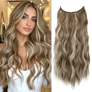 Plodon 16/20/24 Inch One-Piece Hair Extensions, 4 Safety Clips Secure Fit, Tangle-Free & Easy to Manage, Curly Body with Glue-Free Lace Closure, Heat-Styleable, Wireless Wearable Crimped Wavy Hairpieces, Perfect for Spring Outings.