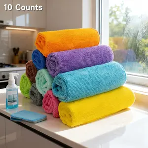 10 Counts Microfiber Cleaning Cloth Set, Multi-color Reusable Absorbent Towels for Car Washing, Car Cleaning Supplies, Home and Kitchen, 11.8x11.8 inch Multi-Purpose Cleaning Tools, Kitchen Towel Replacement, Highly Absorbent Fabric