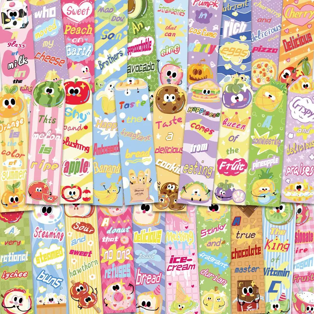 Cute Food Pattern Bookmark, 30pcs/set Creative Cartoon Bookmark, Book Page Marker, Reading Bookmark for Home School Office