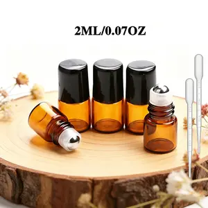 Halloween Christmas Gift, 4-Pack Mini Refillable Roller Bottles, Amber Glass Bodies, Steel Rollers, Caps, with Droppers, Travel Essential, Storage Bottles