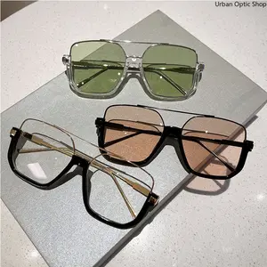 XUH 3 Pack Double Bridge Square Sunglasses, UV400 Protection Oversized Frame, Unisex Retro Fashion Eyewear for Driving Travel Daily
