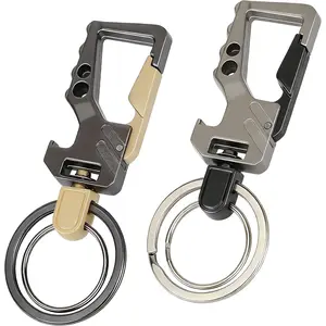2 PCS Key Chain, Carabiner Clip Car Key Chains, Heavy Duty Tactical Key Chain with Bottle Opener and 2 Key Rings for Men and Women (Black and Silve)