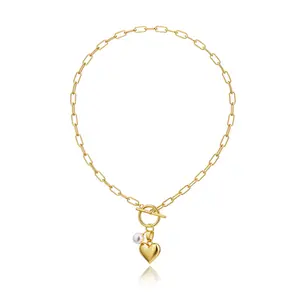 Tewiky Necklace for Women Trendy Layered Pendant Necklaces Dainty Chain Heart Paperclip Snake Necklace Thick T-bar Coin Necklace for Women Jewelry For Valentine's Day