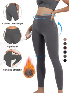 Women's High-Waisted Fleece Lined Leggings, Sporty Tight-Fitting Yoga Pants with Pockets, Warm Winter Workout Wear for Women