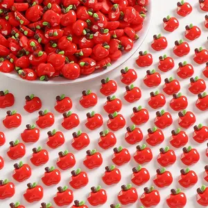 Vibrant Resin Apple Charms with Leaves & Seeds, Glossy DIY Craft Supplies for Jewelry Making & Phone Case Decorations