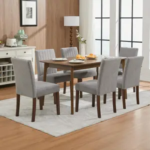 GAOMON Upholstered Dining Chairs Set of 6, Button Tufted Fabric Side Chairs with Wood Legs, Modern Parsons Chair for Dining Room Kitchen, Dinner Farmhouse Restaurant Hotel Home, Gray-Striped