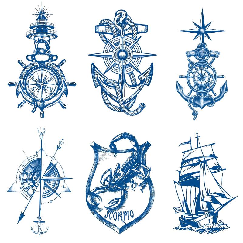 3 Sheets PVC Herbal Juice Semi-Permanent Tattoo Stickers - Waterproof, Sweat-Proof, Nontoxic, Unscented, Glitter, Assorted Nautical Anchor & Butterfly Designs, No Battery Needed, for Children's Casual Use