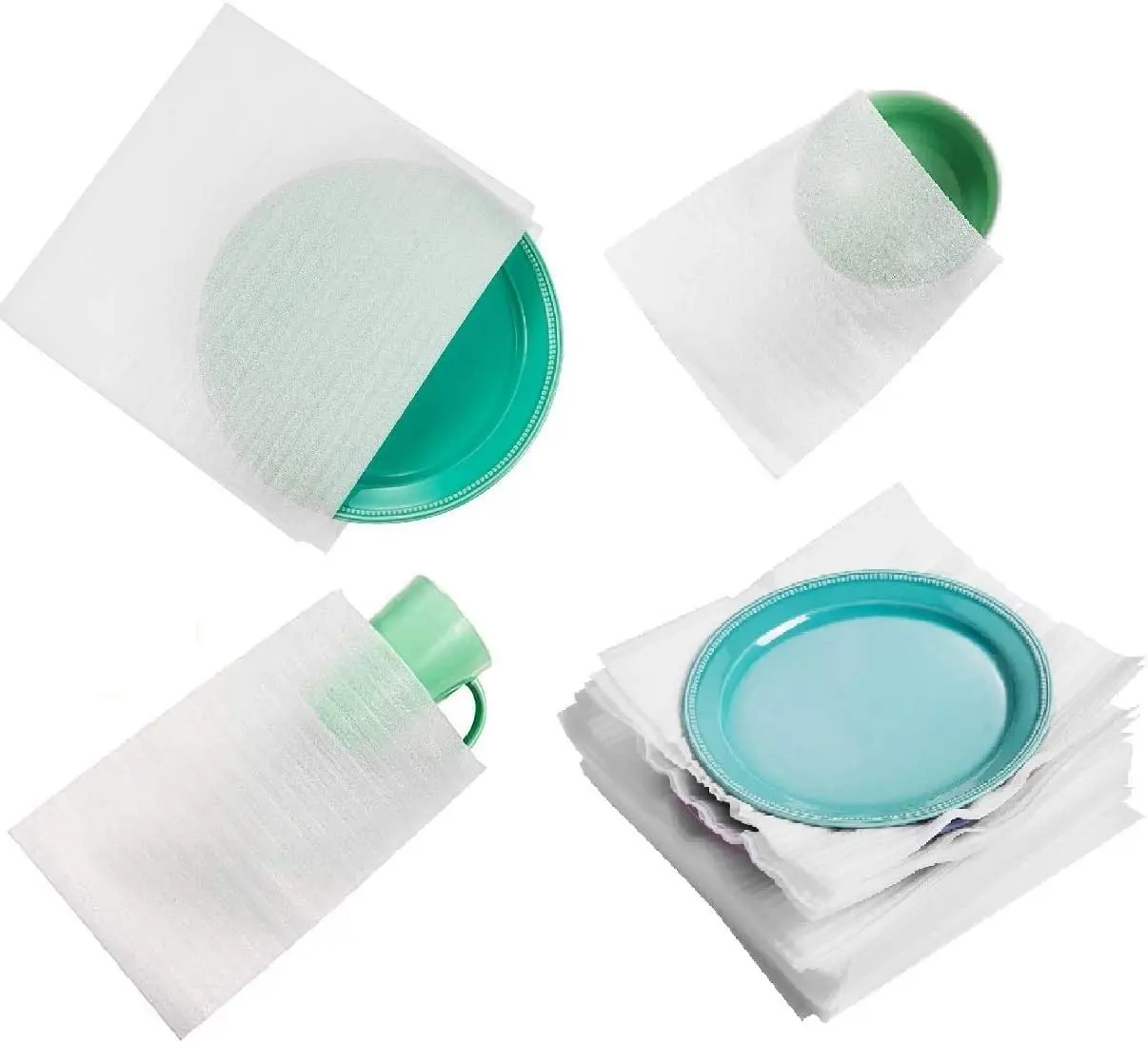 100 Thick Foam Wrap Pouches & Sheets, Bubble Wrap Alternative Packing Supplies, Moving Cushions for Protecting Mugs, Glasses, China Dishes (Office & Gift Wrapping Compatible)