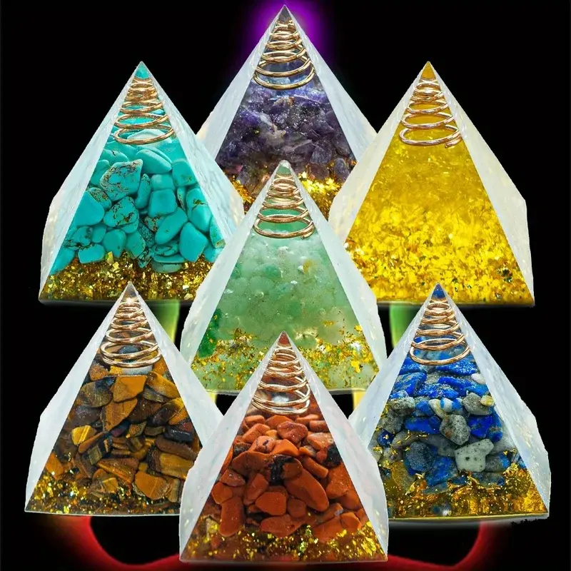 Natural Crystal Pyramid Energy Quartz Amethyst Reiki Healing Crystal Chakra Resin Pyramid Meditation Tool Home Decoration