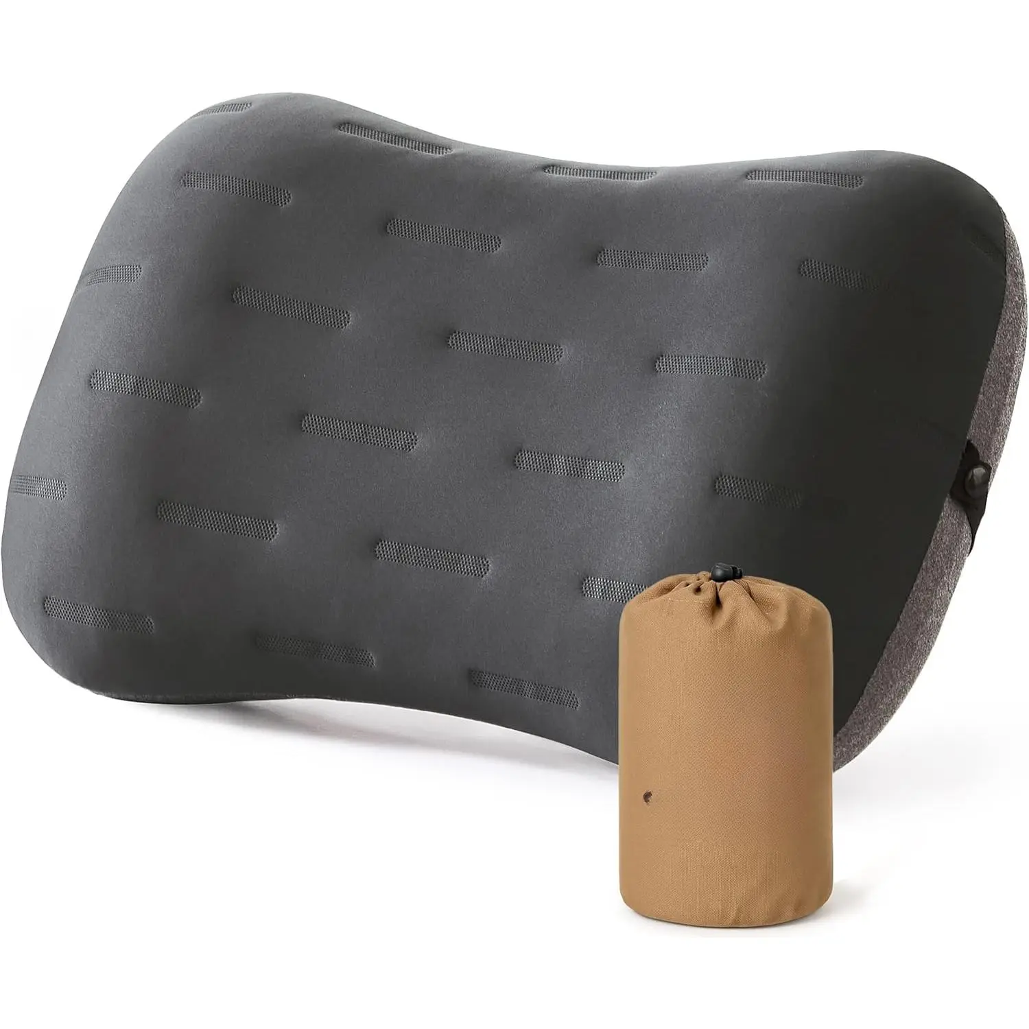Inflatable Camping Pillow - Ultralight Compact Air Pillow for Travel, Backpacking & Hiking - Ergonomic Neck & Lumbar Support - Portable Inflatable Pillow with Removable Washable Cover - (Grey)