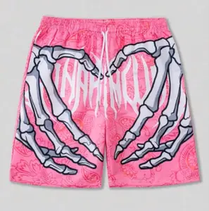 Elastic Waist Jogging Shorts SwimTrunks Board Shorts Summer BeachShorts With Hand Print Y2k ShortsFor Men Ropa Hombre casual trendy beach short mens  jorts