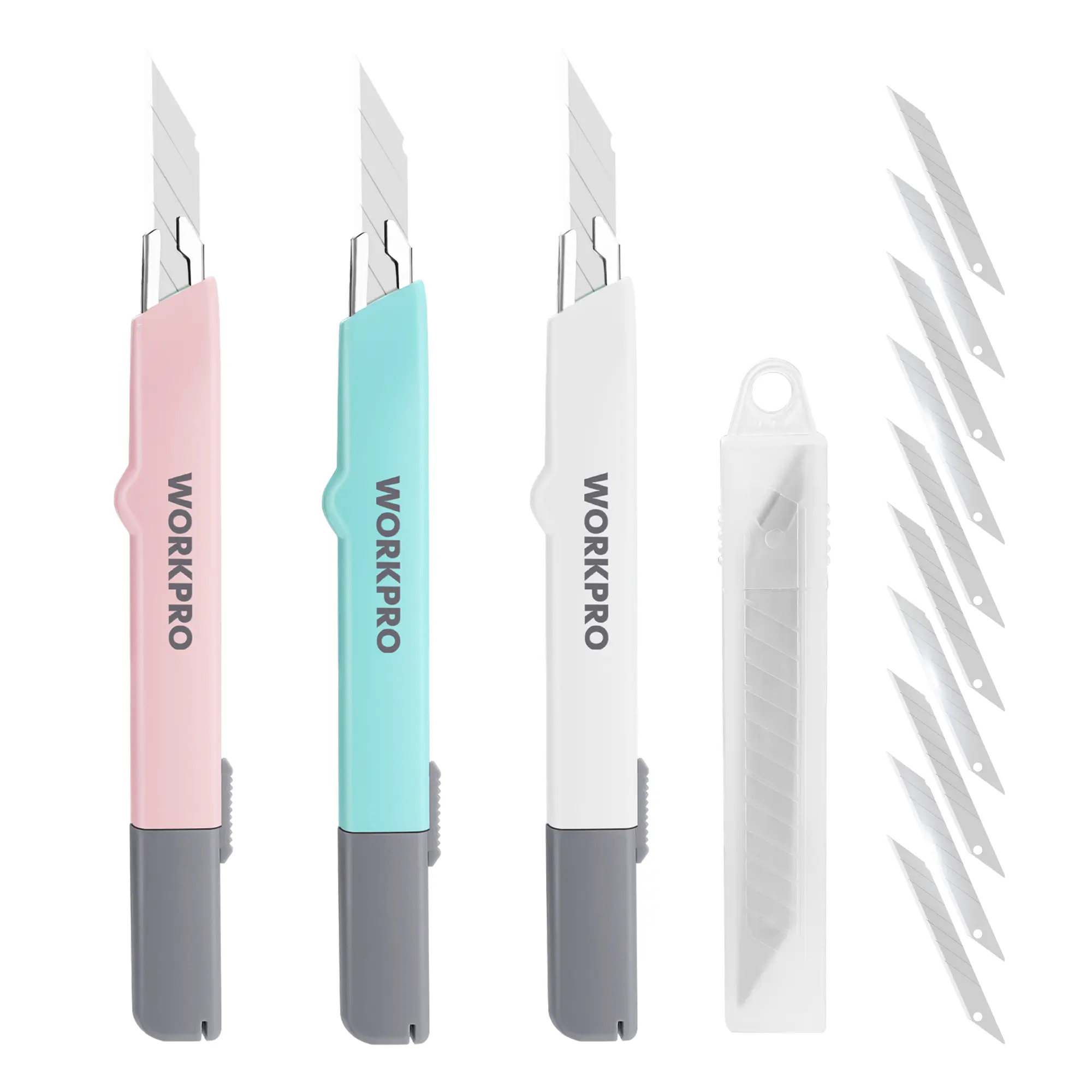 #summersale WORKPRO Premium Utility Knife Retractable Snap-off blade, Gift for Men/Women Heavy Duty Box Cutter Set, Razor Knife Exacto Craft Knives, with 10 Extra 9mm Blades, Pack of 3