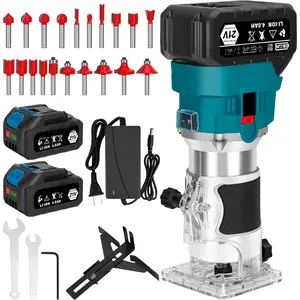 Cordless  Router, 21V Brushless Trimmer Router with 2 x 4.0Ah , Portable  Para Madera 6 Speed Adjustable,  Router Tool with 20 count 1/4" Router Bits, Using for  Slotting, Trimming