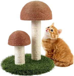 Mushroom Cat Scratching Post 14.2in with Sisal Covered, Cat Claw Scratcher Pole for Kitten, Cat Furniture Scratch Post
