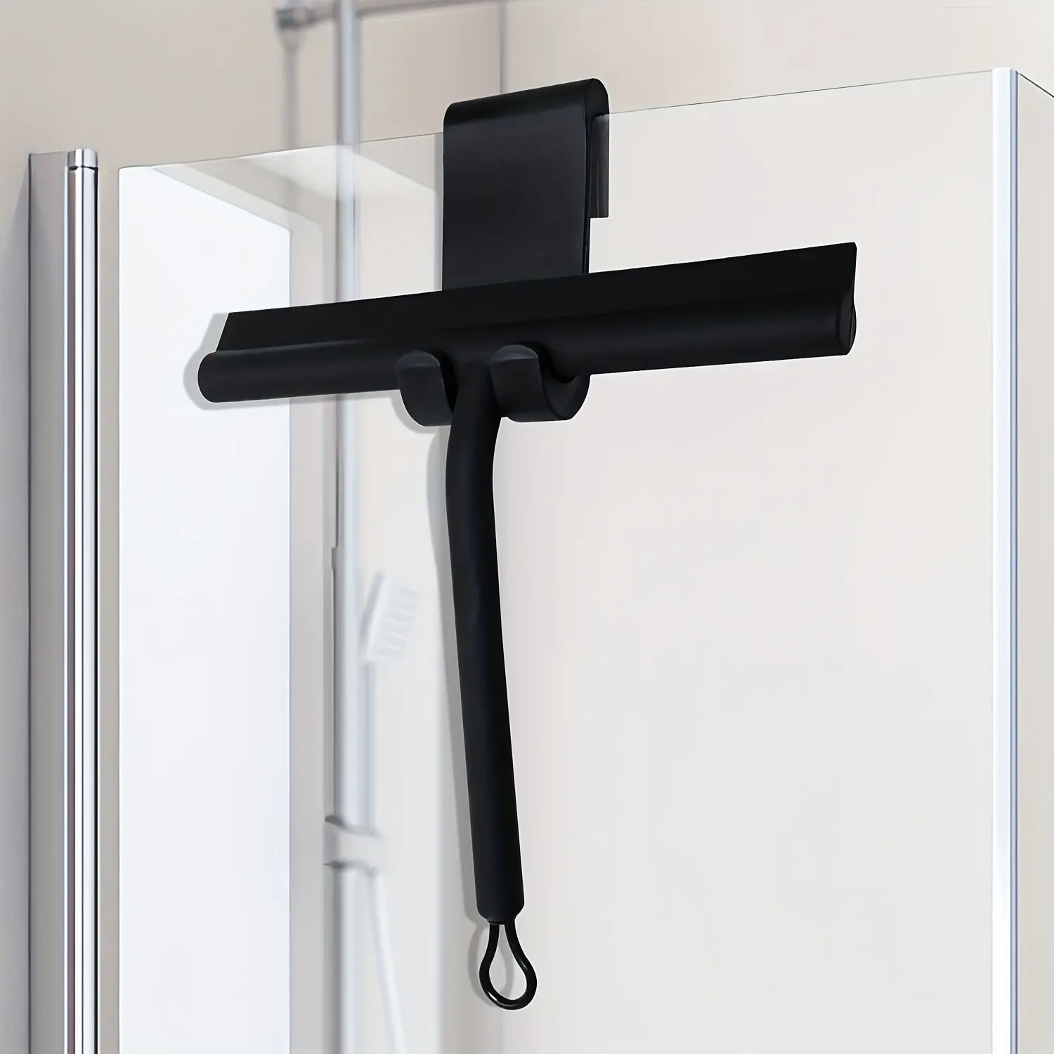 1pc Silicone Shower Squeegee with Resilient Loop & Hanging Hook - No-Drill Bathroom Cleaner for Glass Doors, Mirrors, Floors, Kitchen, Car - Durable, Easy to Use, Bathroom Cleaning Tool, Sleek Design, Flexible Design, Flexible Scrubber, Lowfigure Design,