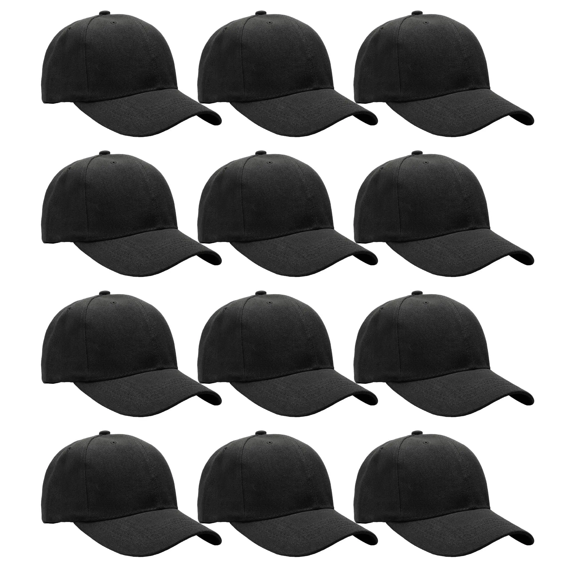 Wholesale Bulk Lot 12-pack Baseball Cap Adjustable Size Plain Blank Solid Color