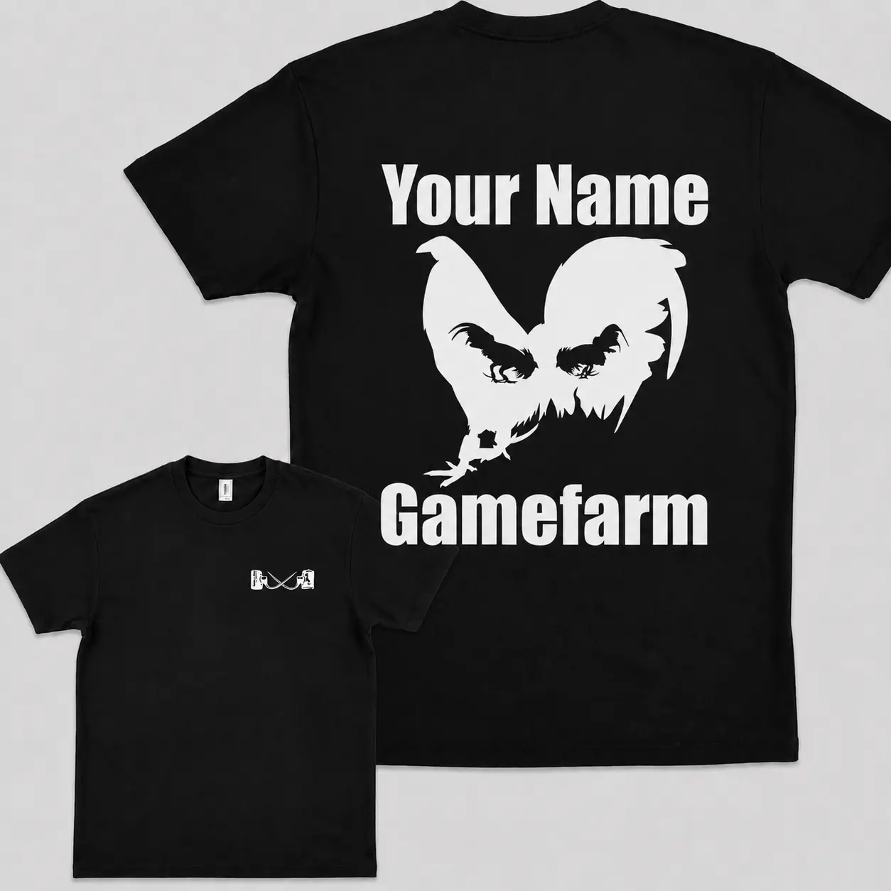 [Leave A Note Or DM For Us]Custom Name GameFarm Rooster Shirt, Gamefowl Style, Game Farm Life, Black Personalized Gallo Graphic Tee, Your Name Gamefarm T-Shirt, Front and Back Rooster Gift for Men