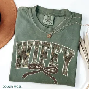 Comfort Colors Hunting Wifey T-Shirt, Varsity Wifey Camo Graphic Tee, Trendy Hunting Wife Shirt, Distressed Country Style T-Shirt, Gift for Wife Camouflage