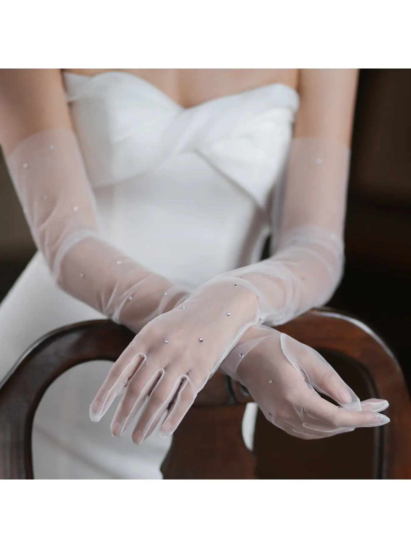 European and American New Style Glittering Diamond Bridal Gloves, Elegant and Fairy-like White Formal Wedding Banquet Photoshoot Long Mesh Gloves Fashionable