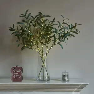 Lighted Olive Branches 24IN 72 LED with Timer Battery Operated Lit Artificial Greenery for Wedding Party Spring Home Decoration Indoor Outdoor