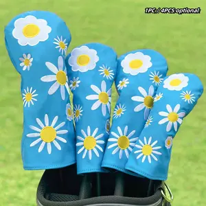 Little Sunflower Design Golf Club Covers, 1pc/3pcs Driver Fairway Hybrids Headcovers, Funny Golf Club Protective Cover for Men Women