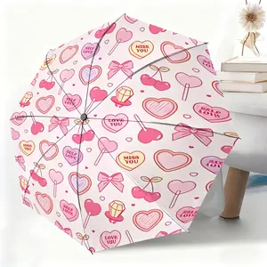 Heart-shaped cherry bow diamond waterproof folding umbrella, suitable for both men and women, portable and suitable for travel and daily use.