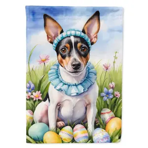 Rat Terrier Easter Egg Hunt Garden Flag