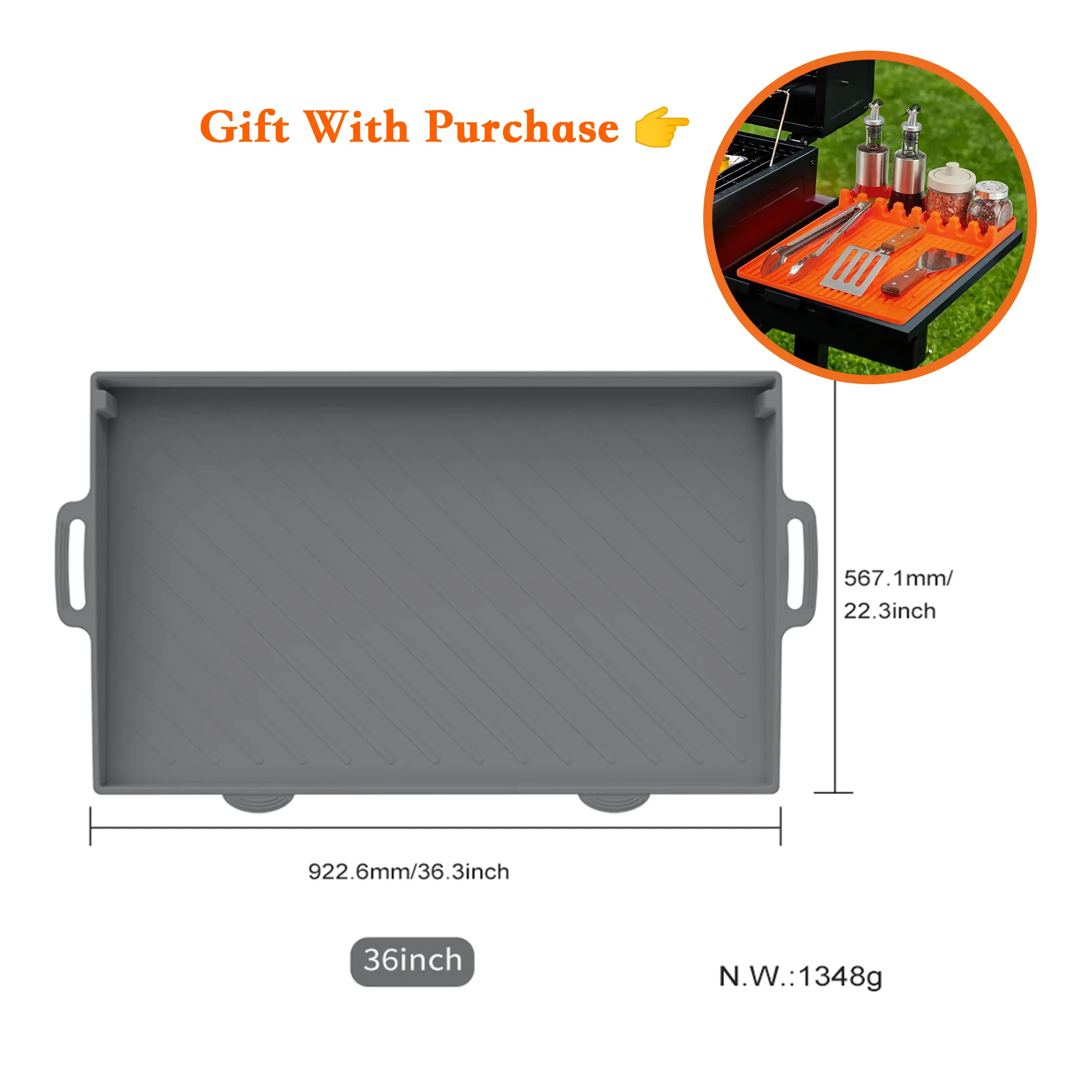 36'' Gray Griddle Cover Mat