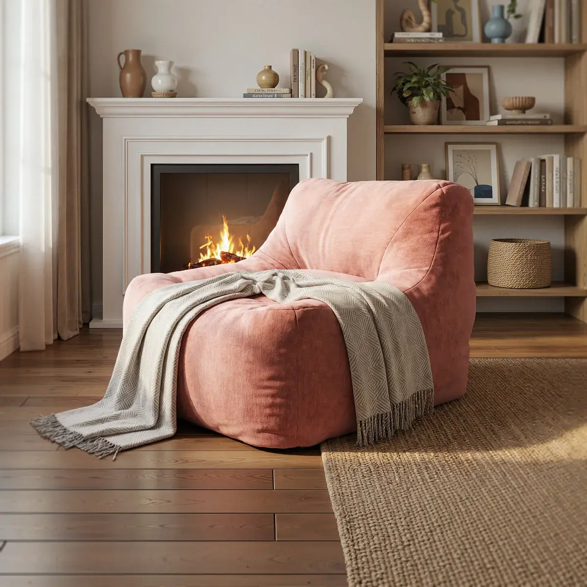 Oversized Modern Warm Tone Multifunctional Plush Bean Bag Chair - Ergonomic Single Lazy Sofa for Adults, Cozy Soft Lounge Seat for Bedroom Reading, Kid Room Relaxation