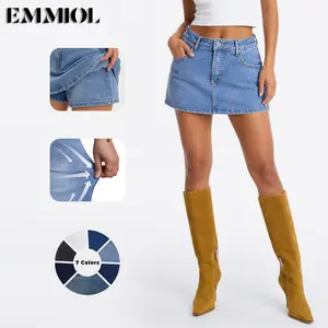 EMMIOL Women Denim Skort Skirt Stretchy Mid Waist Y2K Sexy Jean Skorts Dressy Casual Mini Skirts with Lining