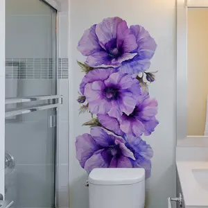 A new 2D simulated purple flower spring wall sticker (30*60cm) - bathtub sticker, living room and bedroom decoration background art wall sticker, Decorative Wall Sticker (MS7323-YC)