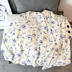 Women's Pajamas Set Y2K Cartoon Bear Flower Print Autumn Pajamas for Women Kawaii New Harajuku Style Casual Homewear Sleepwear