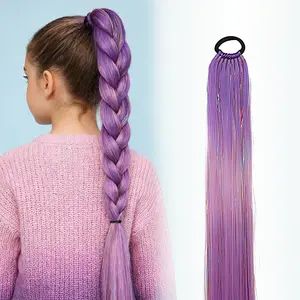 Girls' Braided Wig with Long Straight Heat Resistant Ponytail Hair Accessory, Perfect for Daily Gatherings and Parties