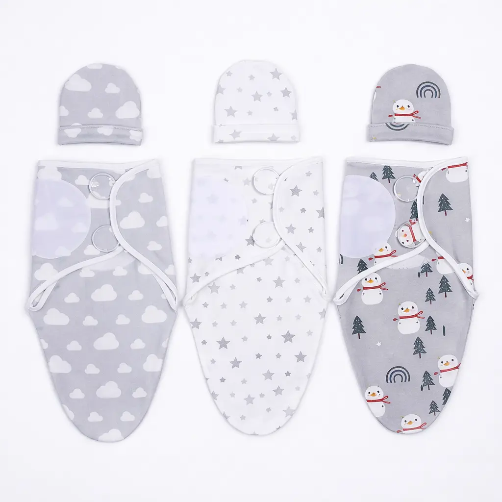 3 Pack Newborn Swaddle Wraps & Bib Set, Soft Breathable Cotton Blankets, Unisex Anti-Startle Design for Infants 0-3 Months