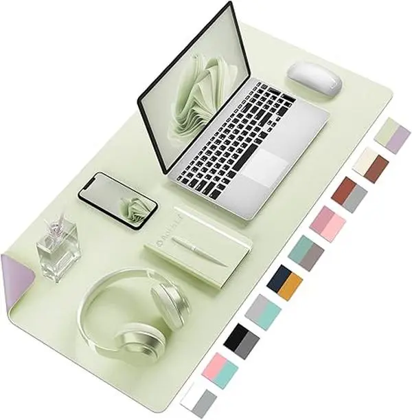 Aothia 2-in-1 Reversible Desk Mat, Flip to Switch Color! Waterproof Non-Slip Large PU Leather Mouse Pad for Work & Gaming