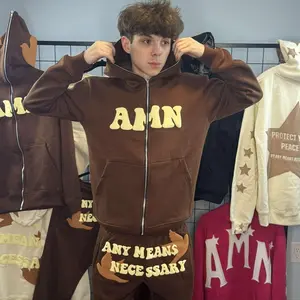 AMN  Puff Print Zip-Up Sweat Suit Cotton