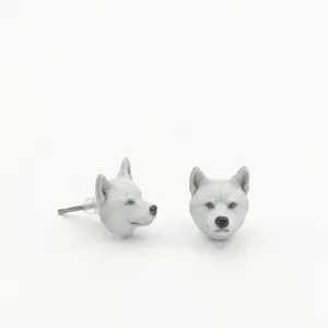 White Husky Earrings, Custom Resin Stud Earrings