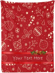 Red Christmas Blanket, Customized Blanket with Name, Personalized Blanket Throw Blankets for Adult Kid Christmas, 30" x 40"