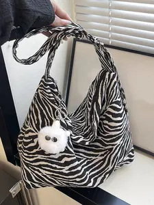 Niche zebra print one-shoulder tote bag, versatile, lazy shoulder bag, retro one-shoulder bag, street wind suitable for daily commuting and shopping, Quilted Shoulder Bag, Handbag Shoulder Bag