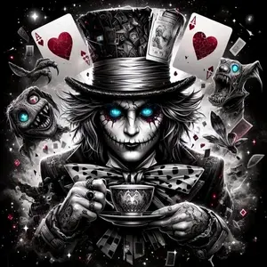 Dark Mad Hatter with Broken Ace of Hearts, Multiple sizes available including square and round diamonds. This 5D DIY diamond painting set diamond art embroidery kit handmade furniture decor holiday birthday art personalized gift.
