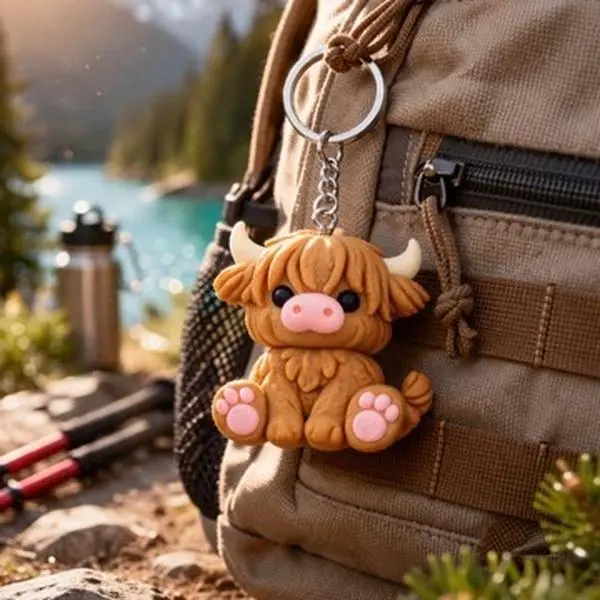 Cute Highland Cow Keychain - Adorable Brown Accessory for Backpacks and Luggage - Perfect for Travel and Gifts