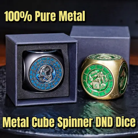 100% Metal 7-in-1 Unisex DND Fingertip Spinner Dice Toy - PVC Free, 3D Relief Cartoon Icosahedron Rotating Polyhedral Design, Compact & Portable RPG Accessory, Father's Day Gift for Him, Tabletop Sessions Toy