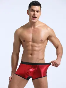 Men's Faux Leather Sports Briefs, Shiny Metal Design, Perfect for Sportswear & Casual Wear, Comfortable and Stylish Underwear, Stretchy Underwear