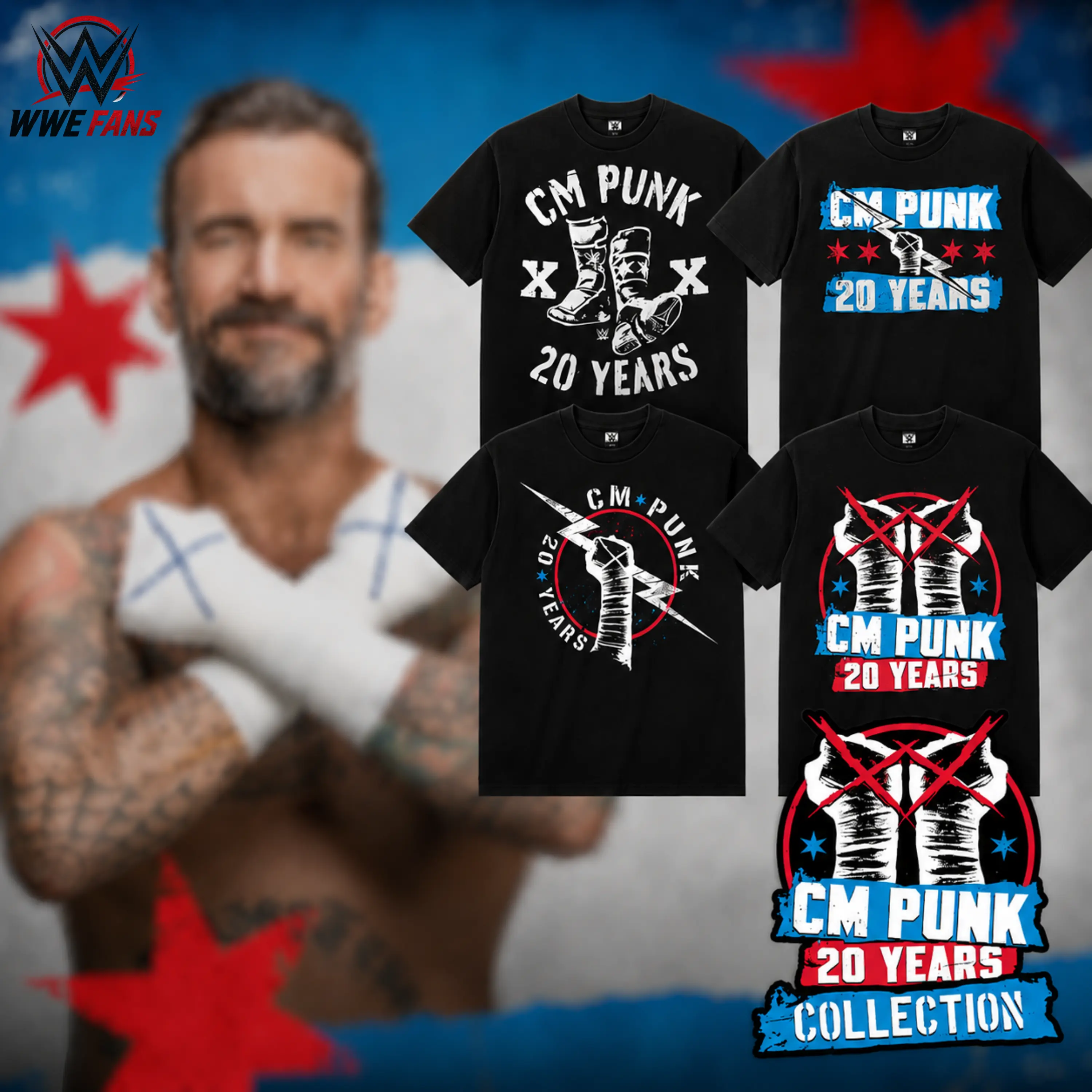 WWE CM Punk 20 Years Collection T-Shirt , Vintage Graphic Champion Tee – Y2K Premium Cotton Top Trendy Streetwear Unisex Wrestling Gift for Fans Made in USA