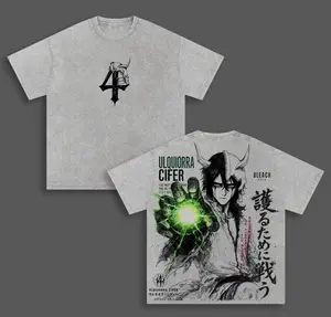 Ulquiorra Cifer Bleach Anime Double Printed Vintage Washed Tee Unisex Oversize Anime Manga Washed Heavyweight Cotton T-shirt