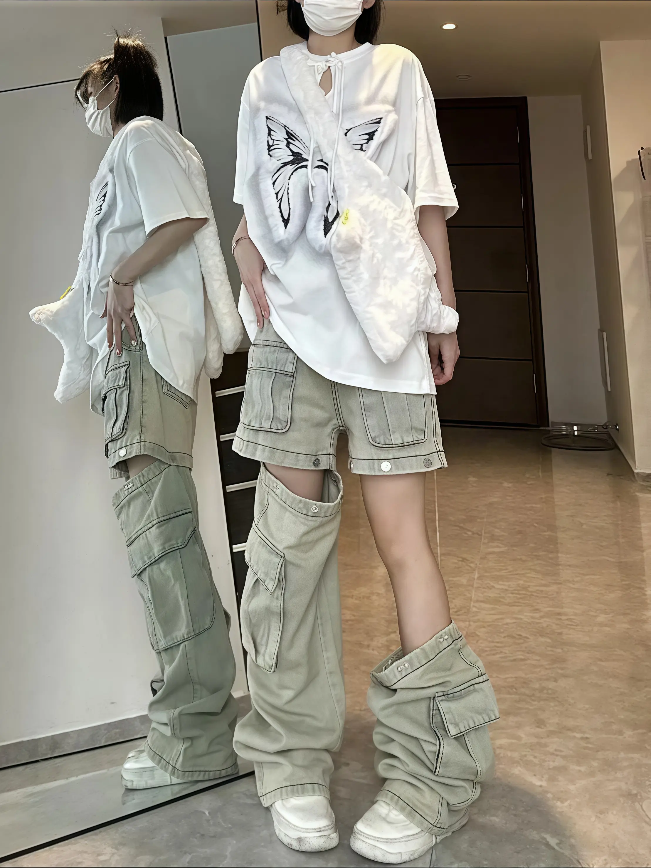 Women's Denim Cargo Pants for Petite Frames, Utility Style Full Length Jeans for Everyday Casual Outfits